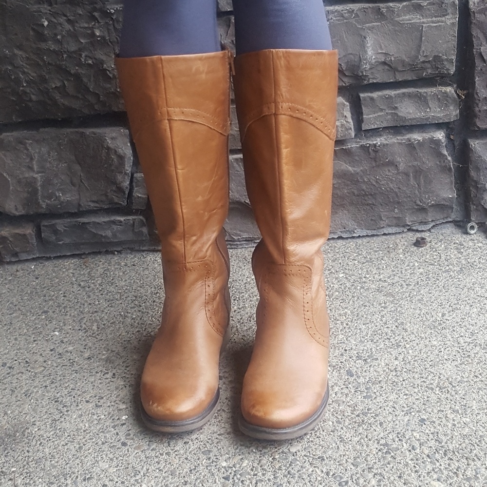 Leather brown knee high boots